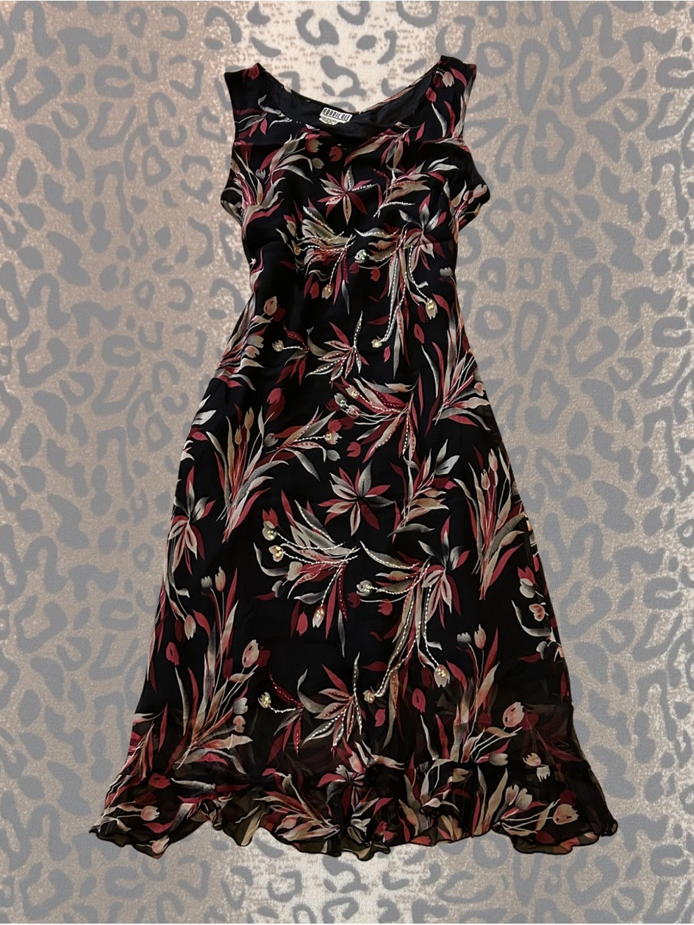 vintage 90s/00s “robbie bee” silk maxi dress w/ floral beaded embellished design